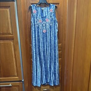 Life Sea Embroidered Sleeveless Dress Sz Lg
